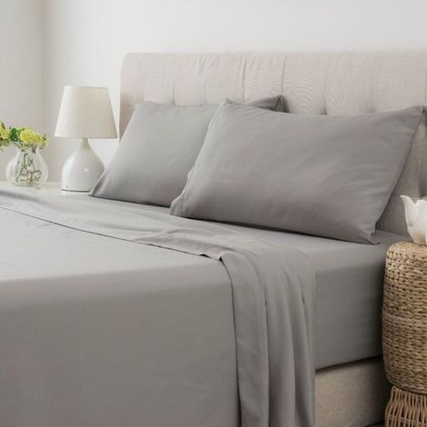 Ensemble de draps-housses 4 pièces - Linge de lit - Drap-housse extra profond - Drap-housse - 153 x 203 cm - Polyester doux - Gris (1/5)