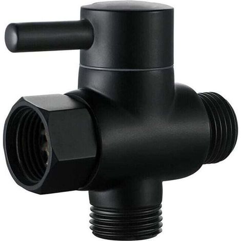 Robinet d’arrêt 1/2 pouce pour colonne de douche – Té de branchement pour douchette WC et pommeau – Finition noire (1/5)