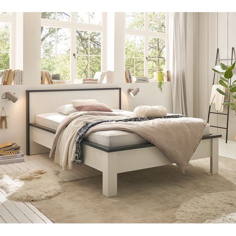 Bett 140x200 cm SHELTON-61 in Pinie weiß mit anthrazit (1/5)