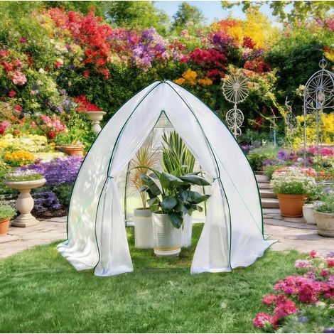 Invernadero de jardín 240x200x240 cm blanco en polietileno y acero con puerta con cremallera y malla mosquitera (1/4)