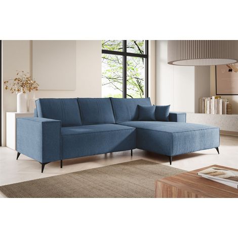Ecksofa Schlafsofa FIORE Stoff ARAGON Dunkelblau Ottomane Rechts (1/5)