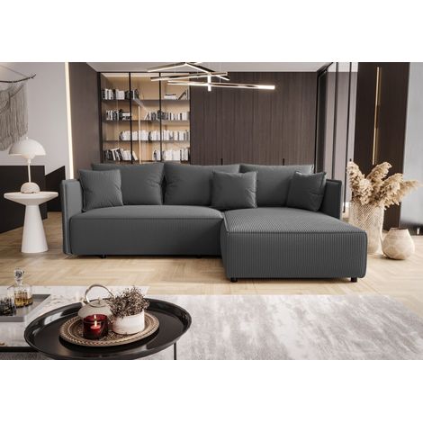 Ecksofa Schlafsofa EVORA Stoff Poso Grau Ottomane Rechts (1/3)