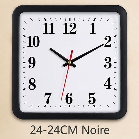 Horloge murale carrée noire 30x30 cm silencieuse en MDF et PVC noir 30-30cm 300 g – Livraison gratuite