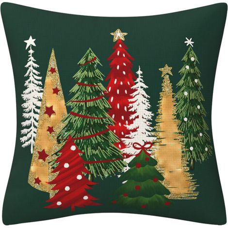 Fodera per cuscino in poliestere con motivo albero di Natale, federa per cuscino - 3