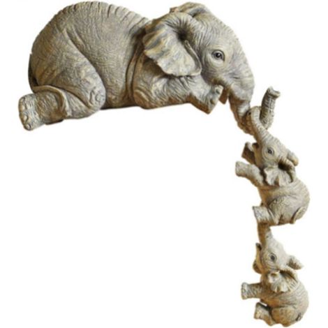 Statue d'éléphant en résine décorative à poser sur une étagère, représentant une mère et ses deux bébés, figurine idéale pour la décoration intérieure ou comme cadeau de pendaison de crémaillère. (1/5)