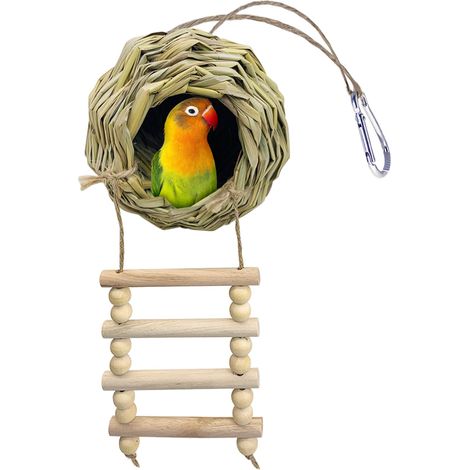 Nichoir suspendu en forme d'échelle, nichoir en herbe tressée à la main, cage à oiseaux naturelle pour terrasse, jardin, intérieur et extérieur. Décoration intérieure et extérieure. (1/4)