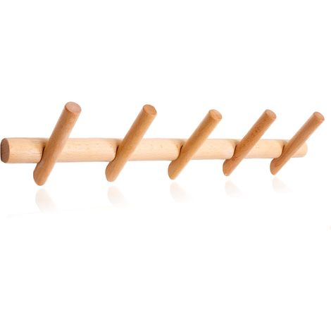 BRAVIX Porte-manteau mural en bois, design moderne et unique. Porte-manteau ou Porte-serviettes - 5 crochets pour suspendre chapeaux, manteaux, sacs à main et toutes sortes de vêtements. (1/5)