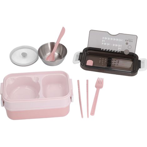 Lunchbox, 2-stöckig, stapelbar, mit Faltverschluss, isoliert, Edelstahl, Korallenrosa, Edelstahl Typ 304, Suppenschüssel (200 ml) (1/5)