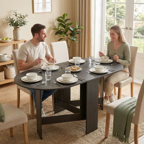 Mesa de Cocina Plegable con Alas Abatibles Mesa de Cocina Plegable de Forma Ovalada Estilo Moderno 163x80x75 cm Negro (1/5)