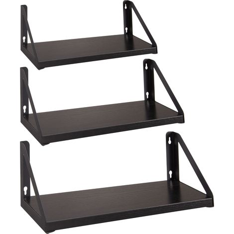 Lot de 3 étagères murales, étagères flottantes pour livres, 30, 35 et 40 cm de long, noir (1/5)