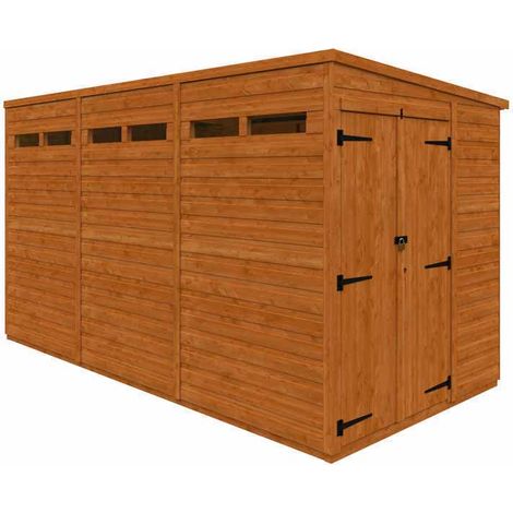 12x6 Flex Pent Security Doubel Door 12mm Flex - L353.8 x W175 x H203 cm - Solid Wood/Softwood/Pine - Burnt Orange