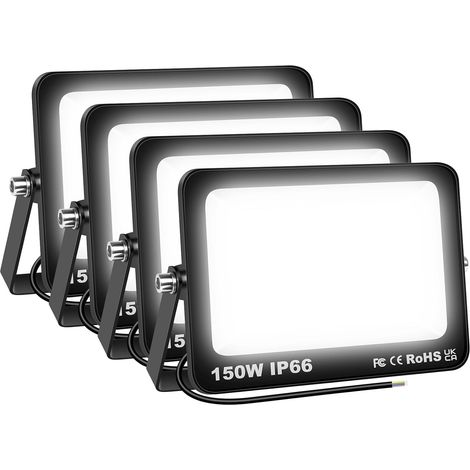 4 Pièces 150W Projecteurs LED Extérieur,15000lm Eclairage de Sécurité Spot LED Extérieur,6000K Blanc étanche Lumineuse Lampe pour Entrepôt Garage Jardin Stade Arrière-cour,IP66 Imperméable