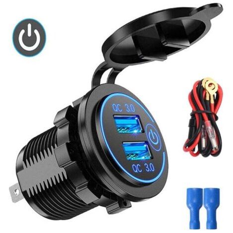 Chargeur Voiture Double USB QC3.0 12V-24V Allume-Cigare Interrupteur Tactile pour Téléphone (1/4)