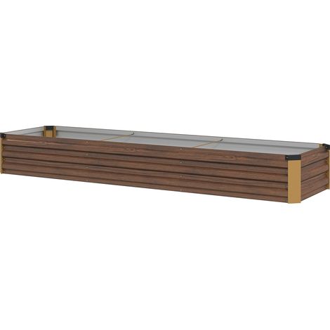 Letto per Orto Rialzato 240x60x30 cm Fioriera per Fiori o Coltivazione a Fondo Aperto in Acciaio Galvanizzato Effetto Legno (1/5)