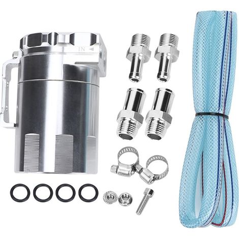 Tank of recovery oil engine aluminum, tank of breather, accessories of Modification of car (silver)