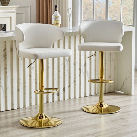 Lot de 2 Tabourets de Bar 49,7x45cm Chaises Hautes de Cuisine Pivotantes avec Dossier Ergonomique et Base Stable - Blanc (1/5)