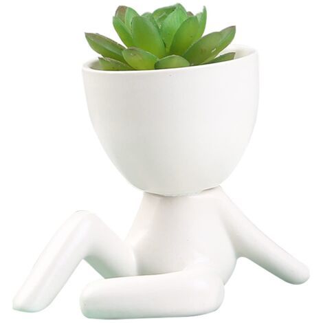 Pots de Plantes Succulentes en Céramique, Créatifs en Forme D'humain - Jolis Petits Pots de Fleurs Blancs (5) (1/4)