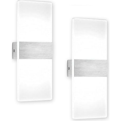 Wolketon 2 Stueck LED Wandleuchte innen 12W Modern Wandlampe Acryl Wandbeleuchtung fuer Wohnzimmer Schlafzimmer Treppenhaus Flur.Kaltweiss