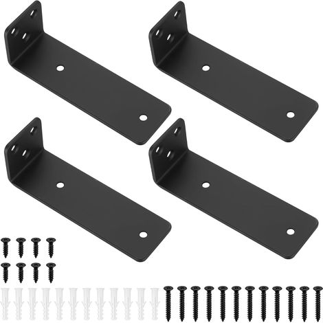 4 Pcs Equerre Etagere Murale, Équerre Étagère Flottants, Support Etagere Murale Industrielle, Supports d'étagère Muraux, Etagere Murale Fixation, Supports en L en Métal, Noir (4.92 pouces/125 mm) (1/5)