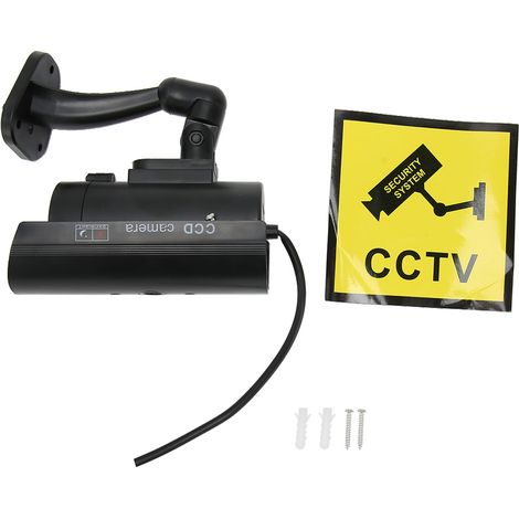 Caméra de sécurité factice avec lumière rouge clignotante et autocollant d'avertissement - Fausse caméra de surveillance CCTV réaliste pour dissuasion (1/5)