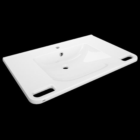 KWC Einzelwaschtisch, MEDCARE, MIRANIT, 850x150x550 mm, Weiß, Hl, Ül, Griff (1/2)