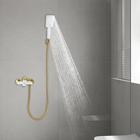 Badewannenarmatur mit Handbrause, Bademischbatterie für das Badezimmer, Brausegarnitur Gold+Weiß (1/5)
