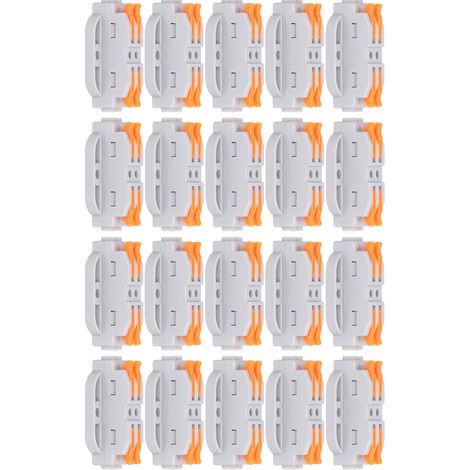 Connecteur électrique 20 pièces, domino rapide 223-2P, épissure de câble compacte, serre-fils automatique à levier, borne de jonction push-in pour conducteurs, 2 entrées (1/5)