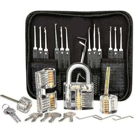 Kit de crochetage de serrure , kit de crochetage de serrure de 25 pièces, outils de pratique avec 3 serrures transparentesaj (1/3)