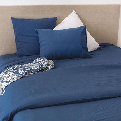Housse de Couette Coton Lavé, 220cm x 240cm Taille, Bleu Minuit