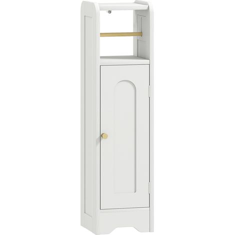 Mobile Porta Carta Igienica 21x20x79 cm con Armadietto con Ripiano Interno Regolabile in Legno Bianco (1/5)