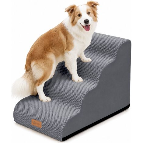 VOUNOT® Escalera para Perros 4 Peldaños 40x72x50cm Rampa para Perros Espuma Alta Densidad para Cama Sofá, Cachorros y Mascotas Mayores Antideslizante Funda Lavable Gris (1/5)