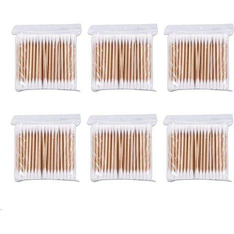 Coton Tiges 6 Paquets 600 Pièces Bourgeons de Coton en Bambou pour Outil de Nettoyage pour Soins de Nettoyage des Oreilles Soin des Blessures Outil Cosmétique Biodégradables Double Tête (1/5)