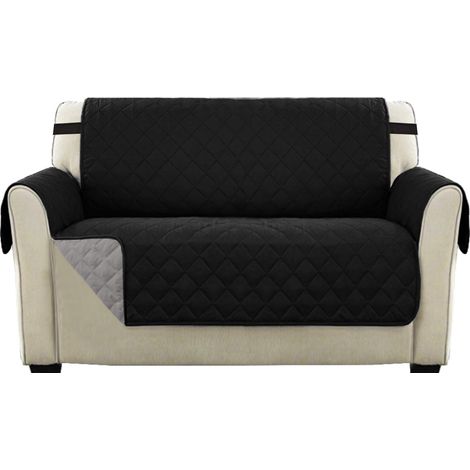 Housse Réversible Double Face Pour Canapé Matelassé, Luxury Extra, Doux, À L'eau Avec Sangles De Fixation Élastiques,(Canapé 2 Places, Noir) (1/5)