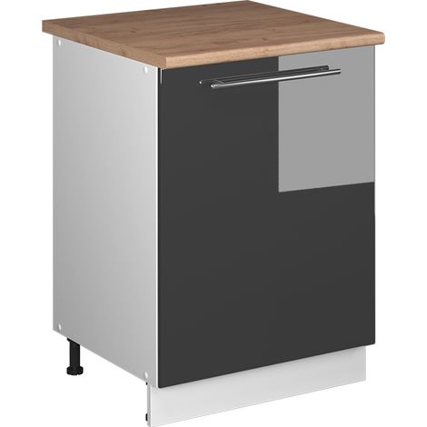 Mobiletto base cucina Fame-Line, Antracite lucido/Bianco, 60 cm 1 anta con piano di lavoro, Vicco (1/5)
