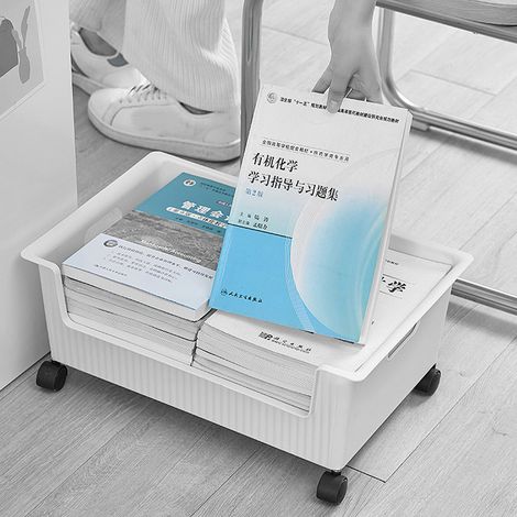 Boîte de rangement pour livres en plastique, système à poulie, facile à transporter, grande capacité, bacs de rangement pour la classe, sac à livres, blanc (1/5)