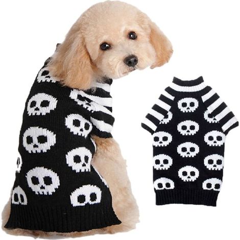 Halloween Citrouille Chien Pull Pet Costume Mode Vacances Fête Chiot Cadeaux pour Chiens et Chats（Crâne noir et blanc XS）