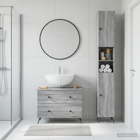 vidaXL 2 Piece Bathroom Cabinet Set BREDA Grey Sonoma Engineered Wood (1/5)