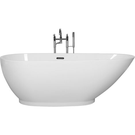 Bañera independiente de acrílico sanitario blanco brillante individual 173 x 82 cm diseño moderno ovalado Guiana