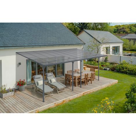 Cazeboo – Carport 18m² KLEO – Aluminium gris anthracite – Toit en polycarbonate alvéolaire – Dimensions 6x3m – Hauteur réglable 225-270cm (1/5)