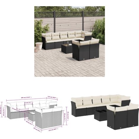 9-tlg. Garten-Sofagarnitur mit Kissen Schwarz Poly Rattan - Gartenmöbel Set - PE-Rattan Möbel - Outdoor Sofa - Esstisch - Lounge Set - Home & Living (1/3)