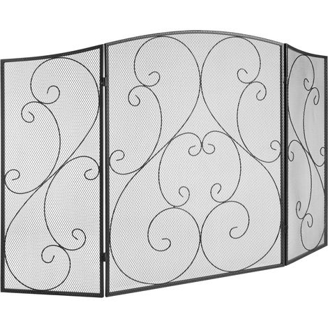Écran de cheminée 3 panneaux en fer robuste, protection anti-étincelles 122x76,7 cm, sans assemblage, décor vintage pour salon (1/5)