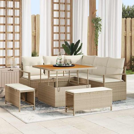 Garten-Sofa-Set mit Kissen 8 pcs Beige Poly Rattan vidaXL (1/5)