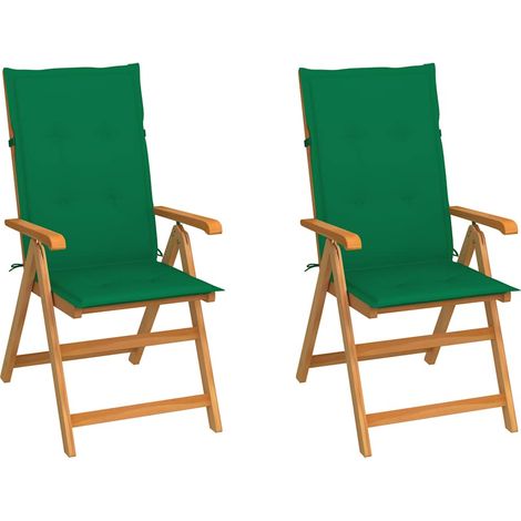 vidaXL Sillas plegables (2 unidades) con cojines verdes, madera maciza de teca. (1/4)