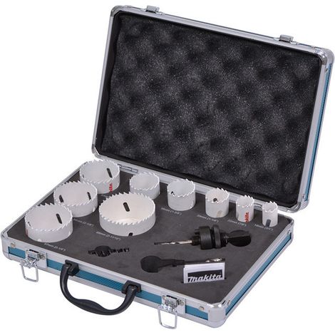 Makita – Coffret de scies-cloches 12 pcs – Diamètre de perçage max 127mm – Pour bois dur et teck – Compatible avec perceuses – D47282