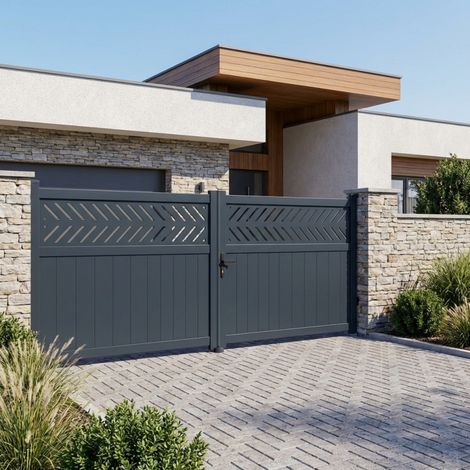 Portail battant aluminium anthracite 340x140 cm motorisable (1/5)