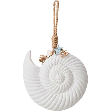 Décoration murale méditerranéenne - Suspension en bois et coquillage blanc (1/5)