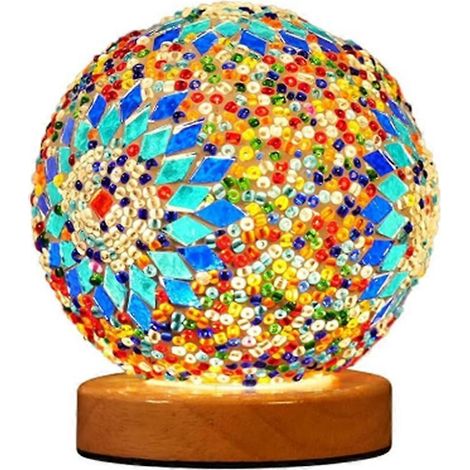 Lampe mosaïque turque, lampe de chevet à 3 températures de couleur avec alimentation USB, lampe de table lanterne en verre marocain pour chambre (1/5)