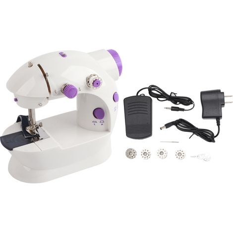 Mini machine à coudre électrique portable avec enfile-aiguille, pédale et adaptateur US 110V – pour sacs DIY, rideaux et travaux de couture (1/5)