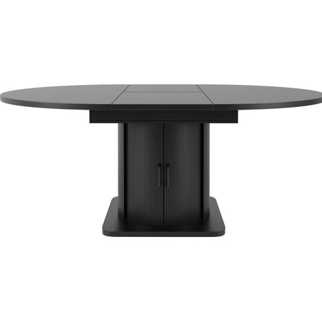 Table à manger ronde extensible avec tiroirs, MDF noir, 118-158 cm, jusqu’à 6 personnes (1/5)