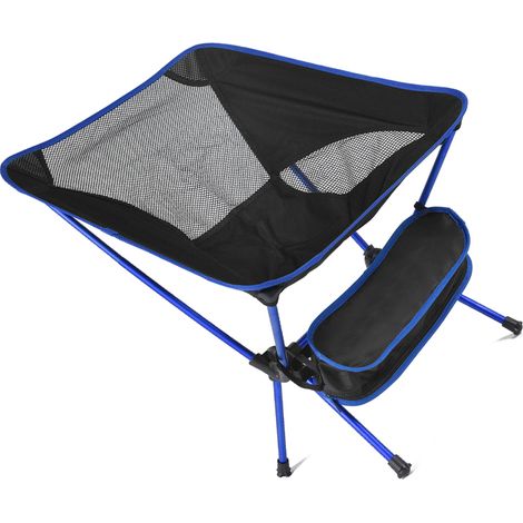 Chaise de plage pliante d'extérieur, portable, avec dossier en maille, en alliage d'aluminium, pour le camping et la pêche, bleu foncé (1/5)